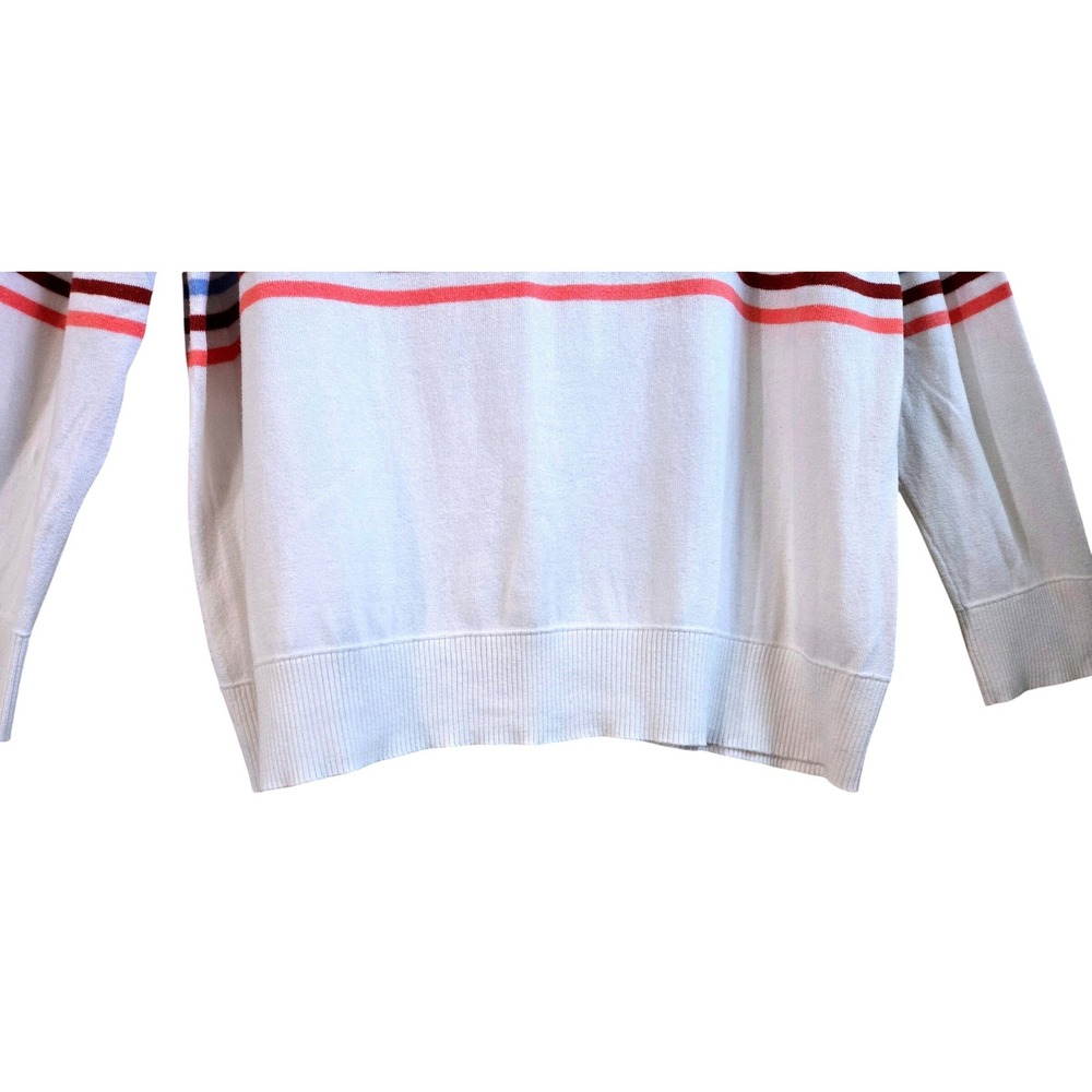 LL Bean Womens 2X Preppy Cotton Cashmere Striped Crewneck Sweater White Multi - Picture 5 of 9